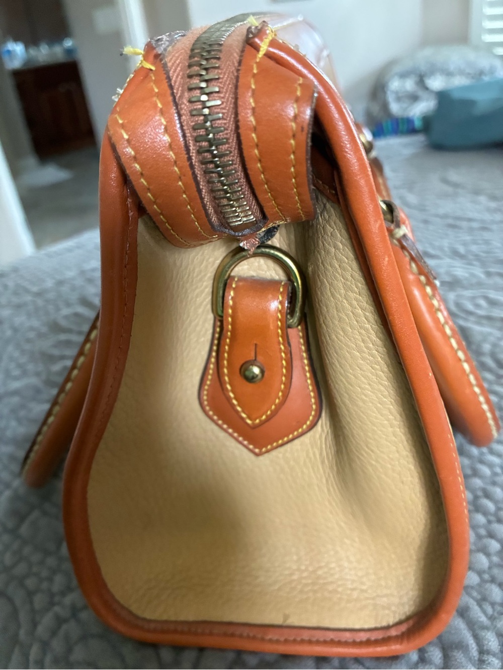 Dooney & Bourke Tan Pebble Leather Satchel with Brown Trim - Picture 8 of 16